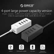 ORICO W5P-U2-100 HUB desktop USB 2.0 con cavo micro USB da 100 cm Alimentatore, W5P-U2-100 Black, W5P-U2-100 White