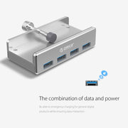 ORICO MH4PU HUB USB 3.0 a clip a 4 porte in lega di alluminio con cavo USB da 1 m, intervallo di larghezza clip: 10-32 mm (nero), MH4PU(Black), MH4PU(Silver)