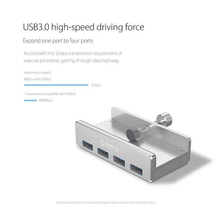 ORICO MH4PU HUB USB 3.0 a clip a 4 porte in lega di alluminio con cavo USB da 1 m, intervallo di larghezza clip: 10-32 mm (nero), MH4PU(Black), MH4PU(Silver)