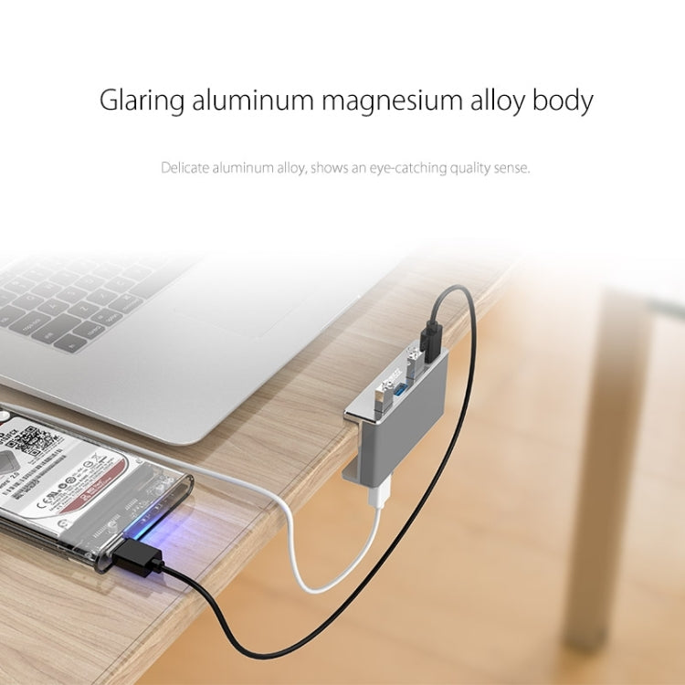 ORICO MH4PU HUB USB 3.0 a clip a 4 porte in lega di alluminio con cavo USB da 1 m, intervallo di larghezza clip: 10-32 mm (nero), MH4PU(Black), MH4PU(Silver)