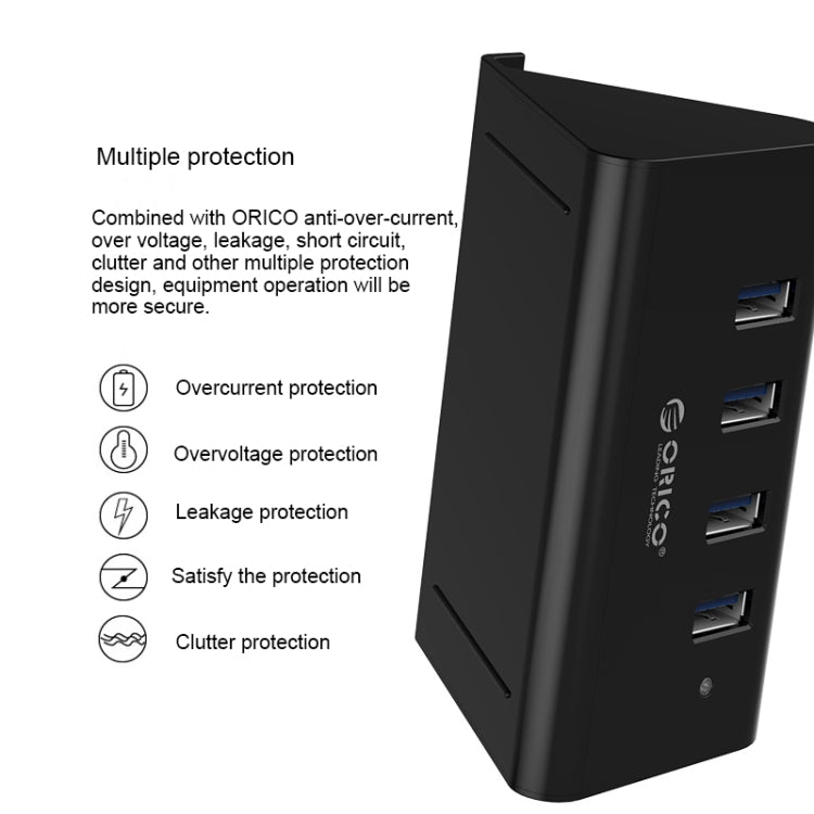 ORICO SHC-U3 Materiale ABS Desktop 4 porte HUB USB 3.0 con supporto per telefono/tablet e cavo USB da 1 m e indicatore LED, SHC-U3