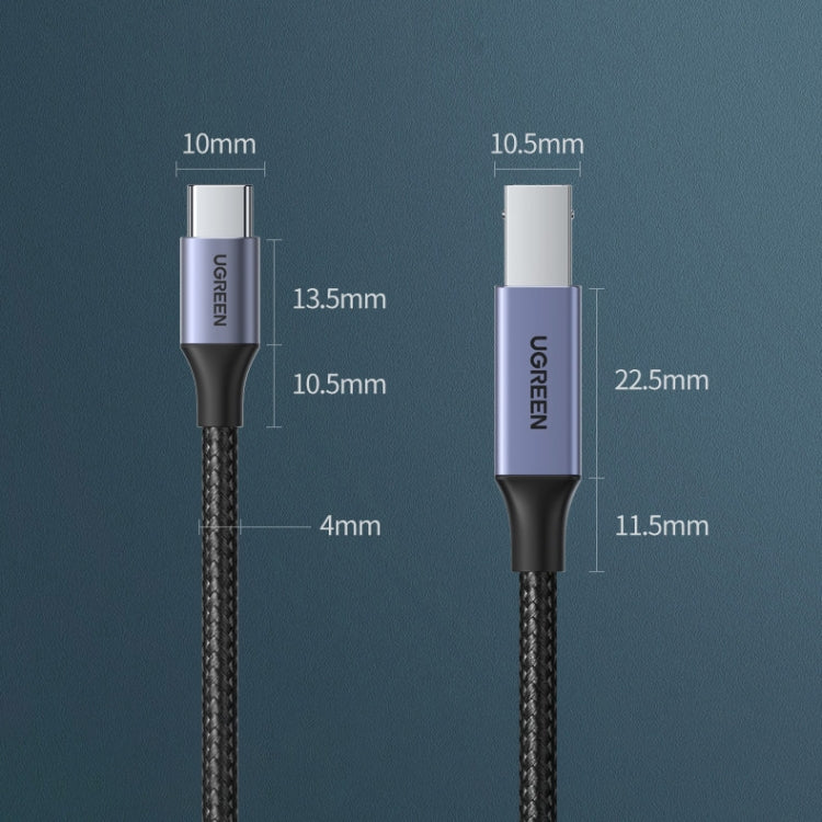 Cavo dati Ugreen Type-C / USB-C a Type-B con treccia in nylon per stampante, lunghezza: 3 m, Length: 3m