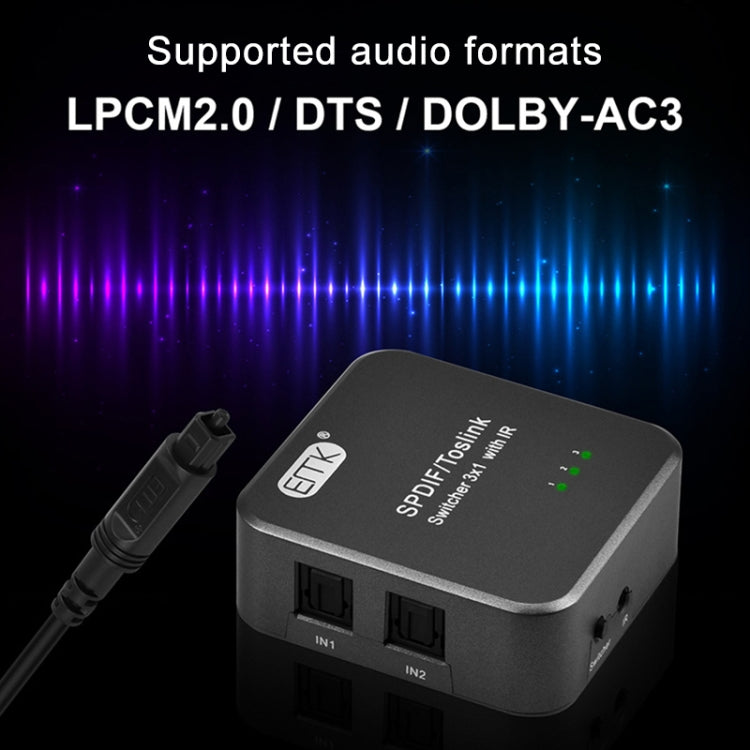 Switcher audio ottico digitale 3x1 EMK SPDIF/TosLink con controller IR