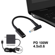 Cavo intrecciato in nylon con adattatore da gomito a USB-C/Type-C PD 100 W 18,5-20 V 4,5 x 0,6 mm per HP, 4.5 x 0.6mm