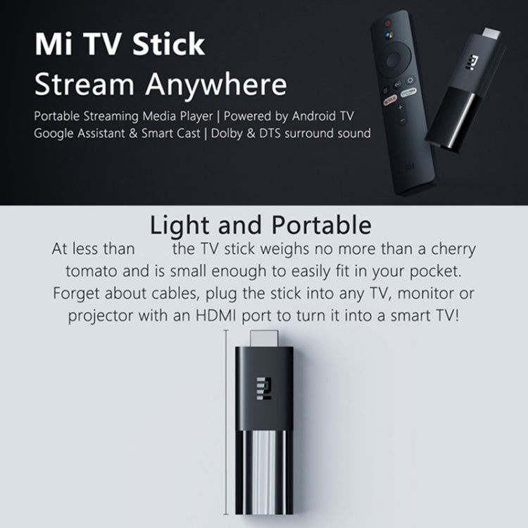 Original Xiaomi Mi Android TV Stick, Quad Core Cortex A53, 1GB RAM + 8GB ROM, Global Version, EU Plug