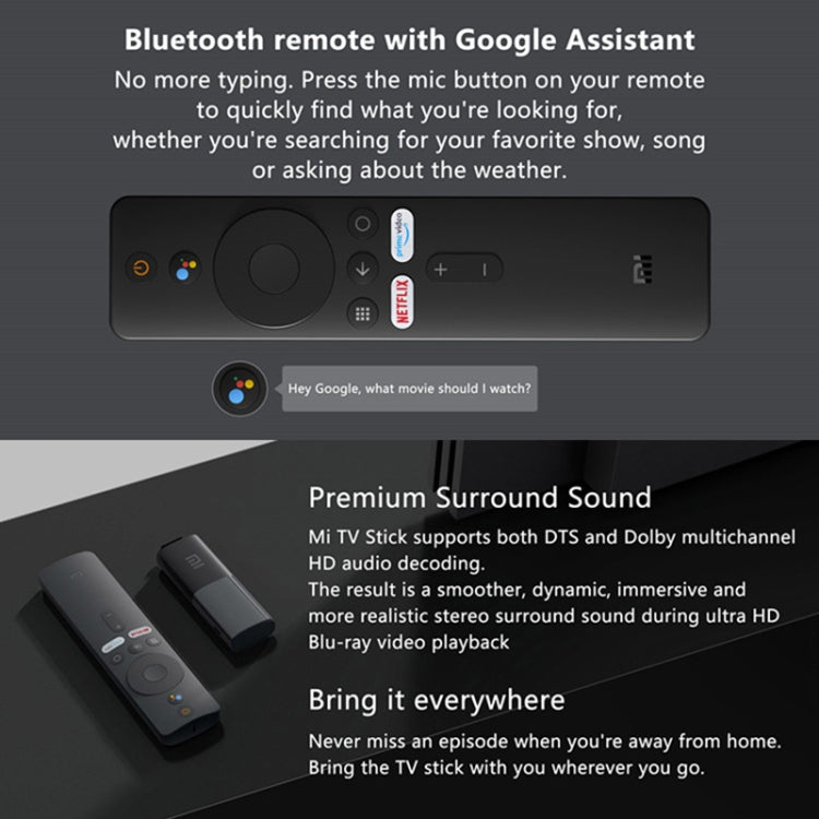 Original Xiaomi Mi Android TV Stick, Quad Core Cortex A53, 1GB RAM + 8GB ROM, Global Version, EU Plug