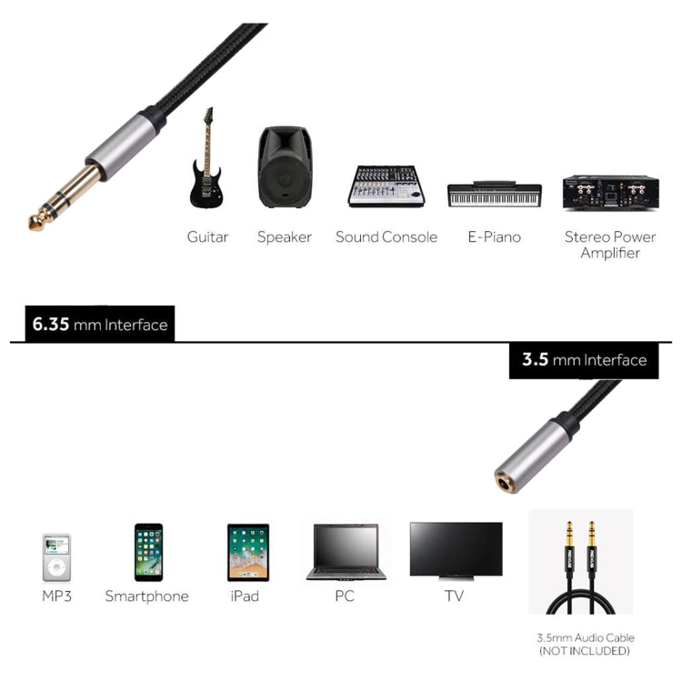 Cavo adattatore audio da 6,35 mm maschio a 3,5 mm femmina 3662A, lunghezza: 30 cm, 30cm