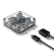 ORICO MH4U-100 HUB desktop trasparente USB 3.0 con cavo micro USB da 100 cm, MH4U-100