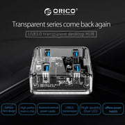 ORICO MH4U-100 HUB desktop trasparente USB 3.0 con cavo micro USB da 100 cm, MH4U-100