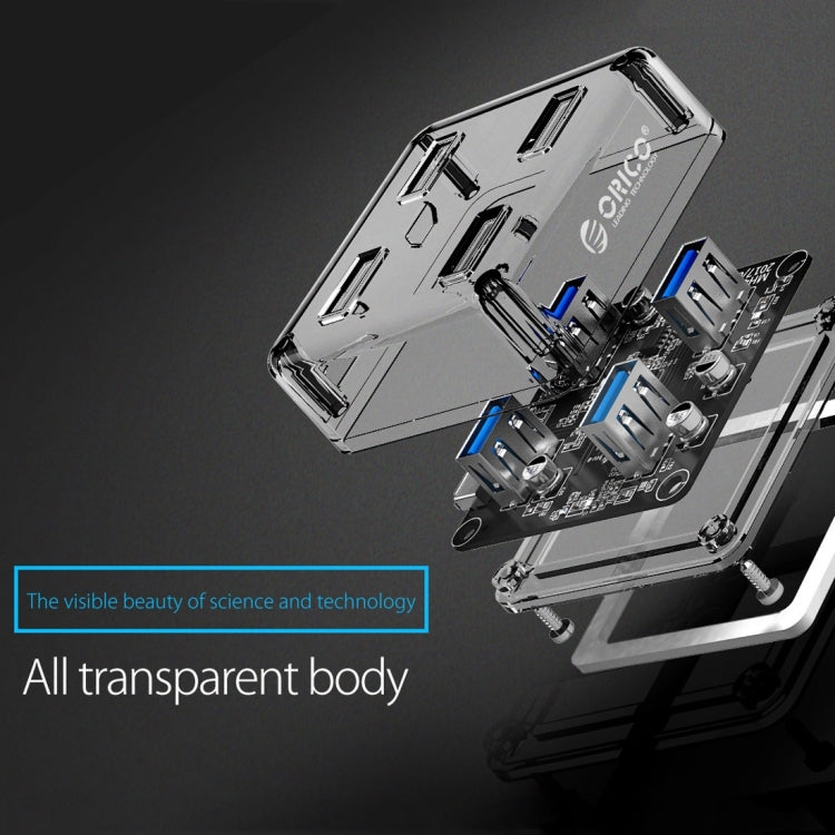 ORICO MH4U-100 HUB desktop trasparente USB 3.0 con cavo micro USB da 100 cm, MH4U-100