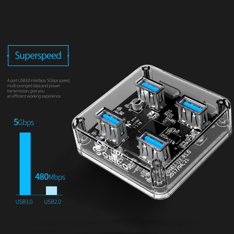 ORICO MH4U-100 HUB desktop trasparente USB 3.0 con cavo micro USB da 100 cm, MH4U-100
