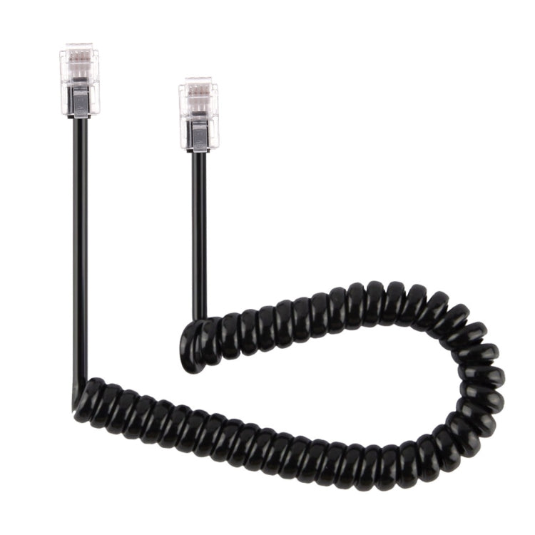 Cavo prolunga telefonico a molla RJ11 a 4 nuclei maschio-maschio, lunghezza elastica: 2 m (nero), Length: 2m