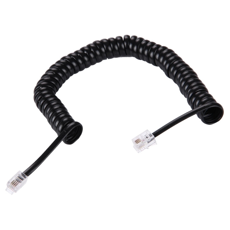 Cavo prolunga telefonico a molla RJ11 a 4 nuclei maschio-maschio, lunghezza elastica: 2 m (nero), Length: 2m