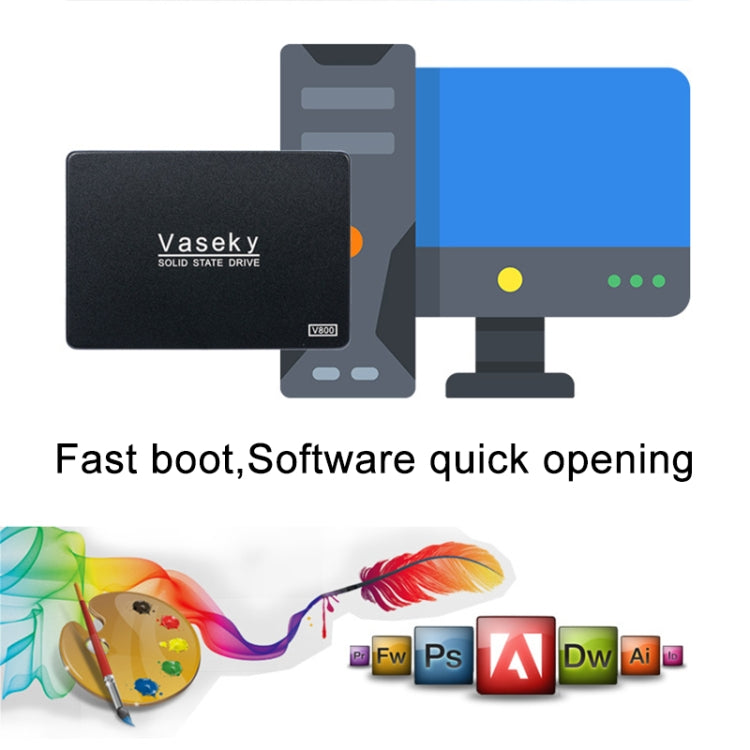 Vaseky V800 Disco rigido SSD unità a stato solido ultra sottile da 256 GB 2,5 pollici SATA3 6 GB/s per desktop, notebook, 256GB