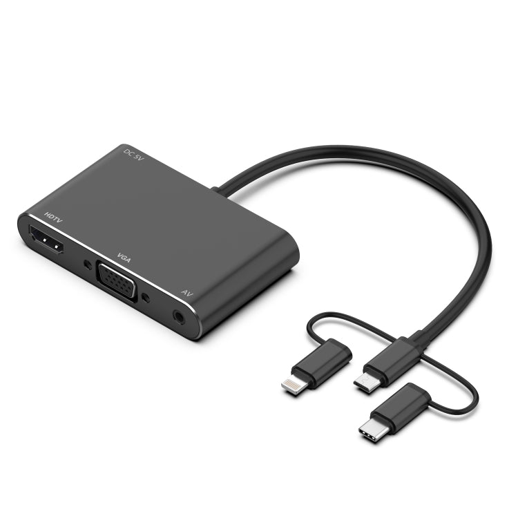 7585B Adattatore micro USB 3 in 1 / 8 pin / da tipo C a VGA / HDTV / AV Lettore schermo HD mobile