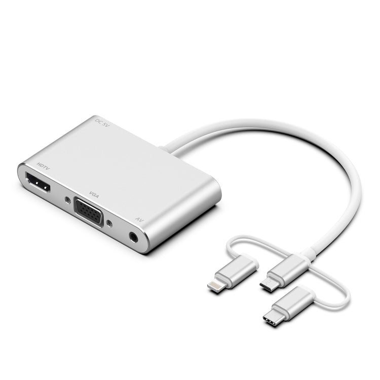 7585B Adattatore micro USB 3 in 1 / 8 pin / da tipo C a VGA / HDTV / AV Lettore schermo HD mobile