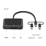Adattatore 3 in 1 Micro USB 8 pin Type-C a VGA HDMI AV