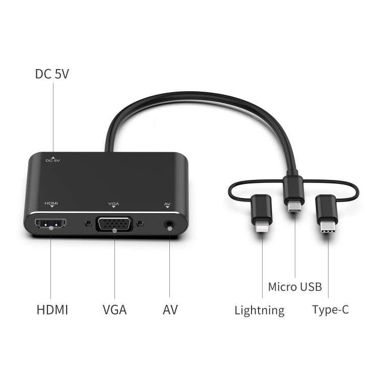 Adattatore 3 in 1 Micro USB 8 pin Type-C a VGA HDMI AV