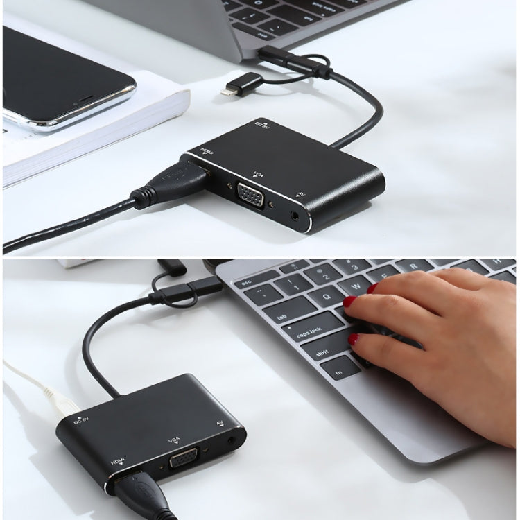 Adattatore 3 in 1 Micro USB 8 pin Type-C a VGA HDMI AV