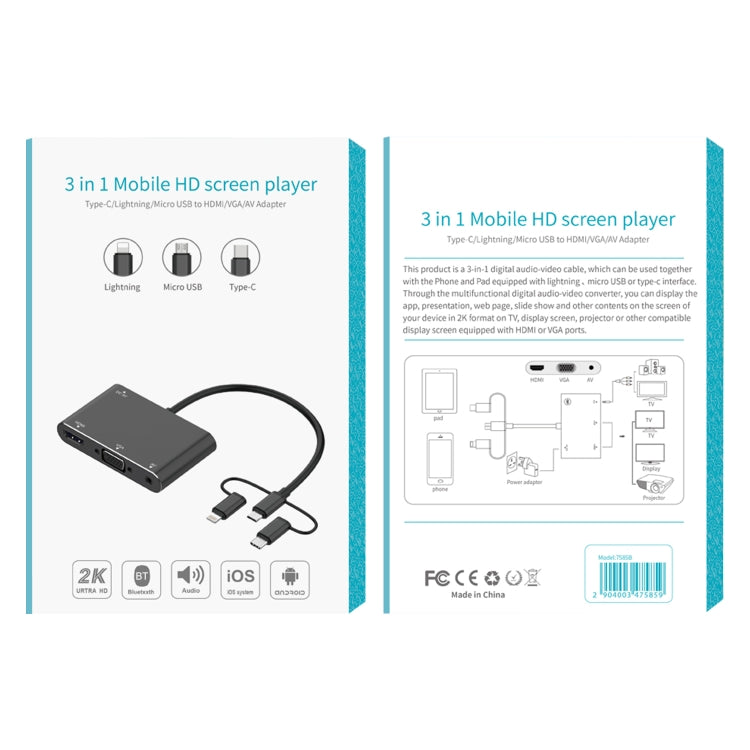 Adattatore 3 in 1 Micro USB 8 pin Type-C a VGA HDMI AV