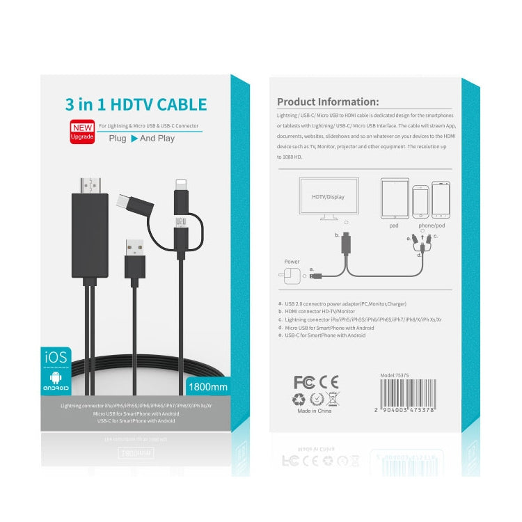 OT-7537S Cavo HDTV per lettore schermo HD mobile 3 in 1 1080P