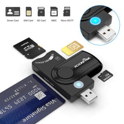ROCKETEK CR310 USB 2.0 + Scheda TF + Scheda SD + Scheda SIM + Lettore di schede multifunzione Smart Card, USB 2.0