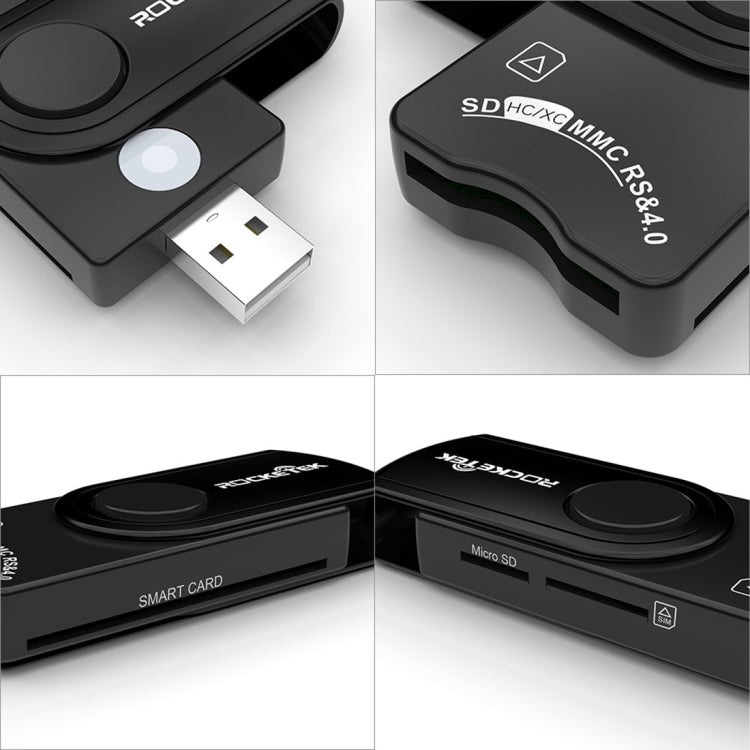 ROCKETEK CR310 USB 2.0 + Scheda TF + Scheda SD + Scheda SIM + Lettore di schede multifunzione Smart Card, USB 2.0