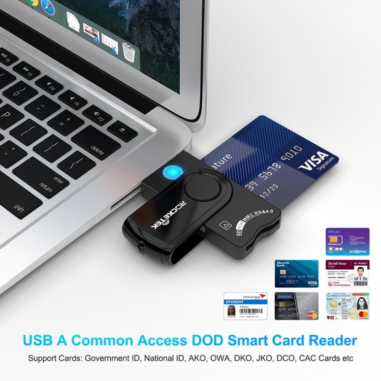 ROCKETEK CR310 USB 2.0 + Scheda TF + Scheda SD + Scheda SIM + Lettore di schede multifunzione Smart Card, USB 2.0