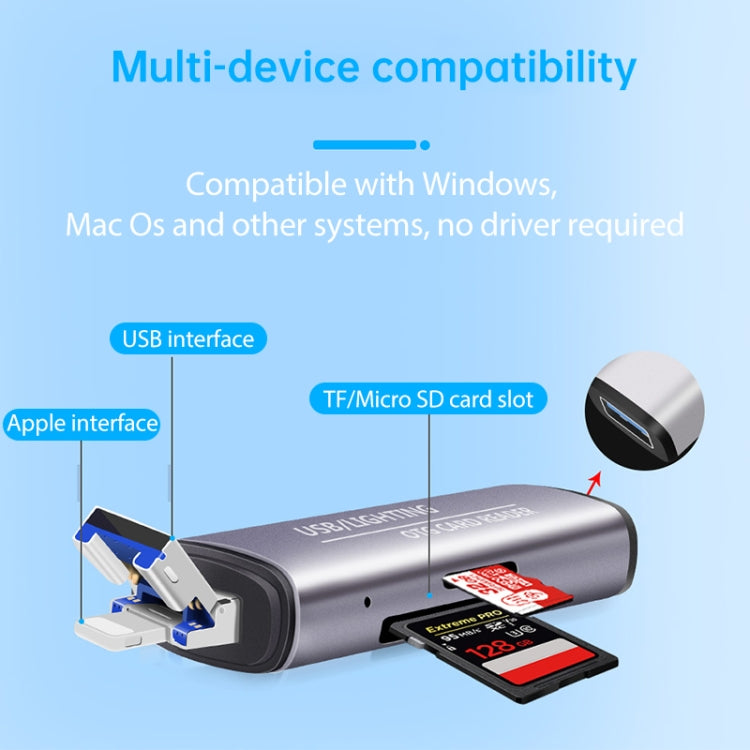 118 Interfacce USB 2 in 1 + 8 pin Disco flash USB/scheda di memoria Lettore di schede OTG per sistema IOS Telefono cellulare/computer