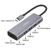 Onten OT-95123 Docking station multifunzione 5 in 1 tipo C + USB + HDMI, lunghezza cavo: 145 mm