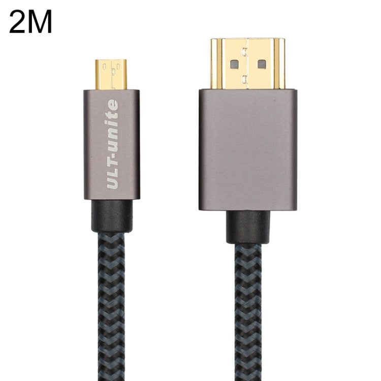 Cavo intrecciato in nylon intrecciato con testa placcata oro ULT-unite da HDMI maschio a micro HDMI maschio, lunghezza cavo: 2 m, 2m