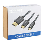 Cavo intrecciato in nylon intrecciato con testa placcata oro ULT-unite da HDMI maschio a micro HDMI maschio, lunghezza cavo: 2 m, 2m