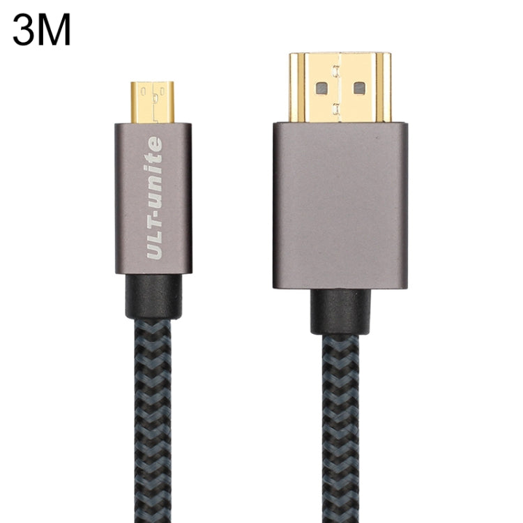 Cavo intrecciato in nylon intrecciato con testa placcata oro ULT-unite da HDMI maschio a micro HDMI maschio, lunghezza cavo: 3 m, 3m