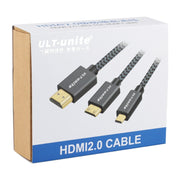 Cavo intrecciato in nylon intrecciato con testa placcata oro ULT-unite da HDMI maschio a micro HDMI maschio, lunghezza cavo: 3 m, 3m