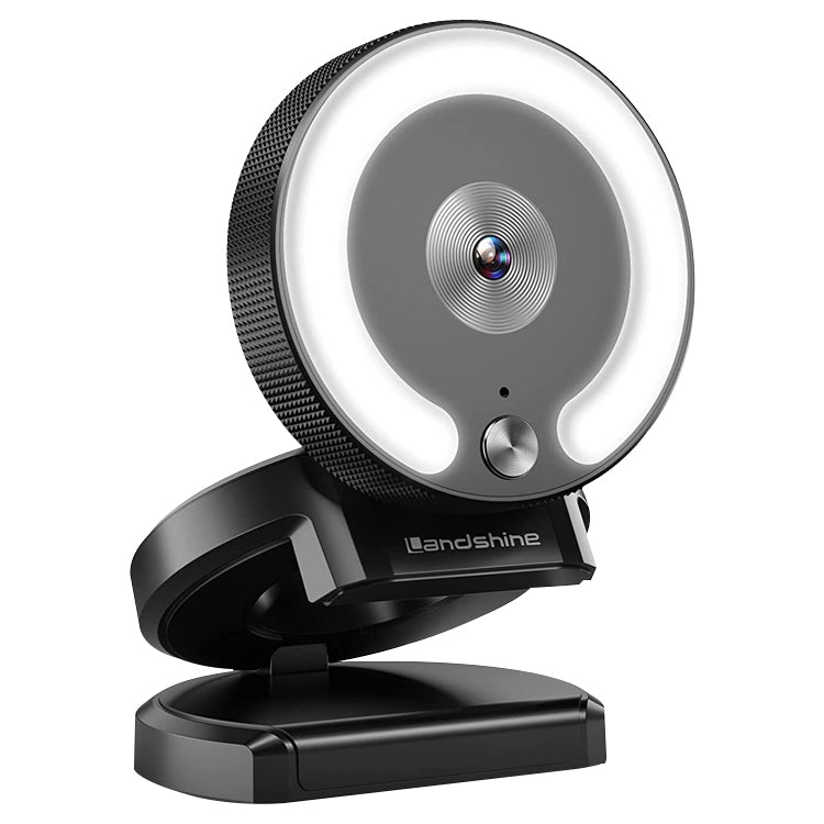 Landshine Telecamera HD per bellezza dal vivo per computer con messa a fuoco automatica USB 2K grandangolare da 90 gradi con luce ad anello