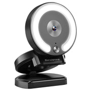 Landshine Telecamera HD per bellezza dal vivo per computer con messa a fuoco automatica USB 2K grandangolare da 90 gradi con luce ad anello