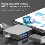 Lettore schede OTG 4 in 1 USB-C maschio a USB 3.0 e USB femmina