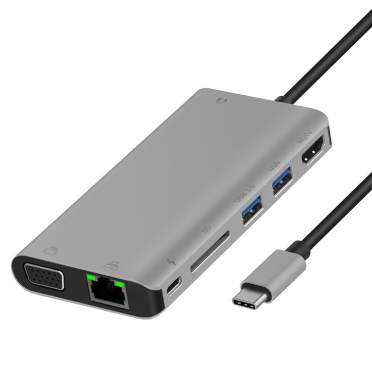 Onten 9591BD 8 in 1 USB-C / Type-C a PD USB-C / Type-C Ricarica + Gigabit Ethernet + Doppia USB 3.0 + HDMI + VGA + Slot per scheda SD + HUB AUX da 3,5 mm, 9591BD Black, 9591BD Grey, 9591BD Silver