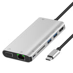 Onten 9591BD 8 in 1 USB-C / Type-C a PD USB-C / Type-C Ricarica + Gigabit Ethernet + Doppia USB 3.0 + HDMI + VGA + Slot per scheda SD + HUB AUX da 3,5 mm, 9591BD Black, 9591BD Grey, 9591BD Silver