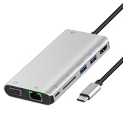 Onten 9591BD 8 in 1 USB-C / Type-C a PD USB-C / Type-C Ricarica + Gigabit Ethernet + Doppia USB 3.0 + HDMI + VGA + Slot per scheda SD + HUB AUX da 3,5 mm, 9591BD Black, 9591BD Grey, 9591BD Silver