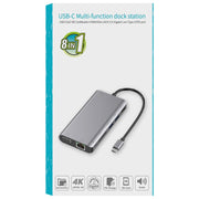 Onten 9591BD 8 in 1 USB-C / Type-C a PD USB-C / Type-C Ricarica + Gigabit Ethernet + Doppia USB 3.0 + HDMI + VGA + Slot per scheda SD + HUB AUX da 3,5 mm, 9591BD Black, 9591BD Grey, 9591BD Silver