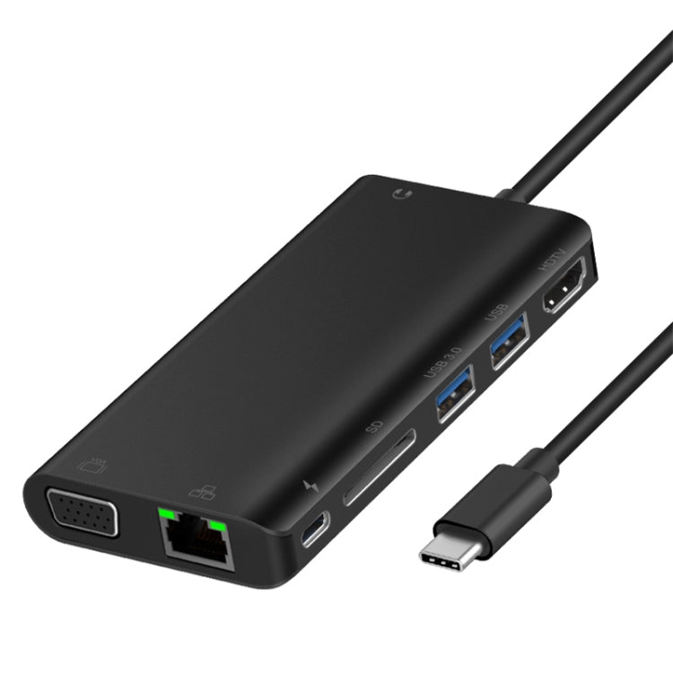 Onten 9591BD 8 in 1 USB-C / Type-C a PD USB-C / Type-C Ricarica + Porta Ethernet 100M + Doppia USB 3.0 + HDMI + VGA + Slot per scheda SD + HUB AUX da 3,5 mm, 9591BD Black 100M Ethernet Port, 9591BD Grey 100M Ethernet Port, 9591BD Silver 100M Ethernet Port
