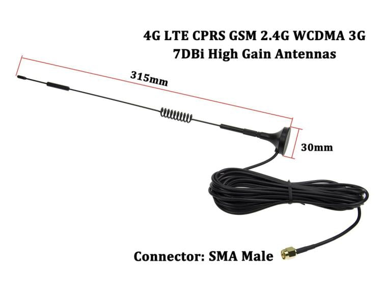 Adattatore di ricezione di rete per antenna 7dBi SMA maschio ad alto guadagno 4G LTE CPRS GSM 2.4G WCDMA 3G, 7dBi SMA 4G