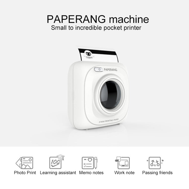 PAPERANG P1 Portable Printer ABS Bluetooth 4.0 Wireless Connection Photo Phone Thermal Printer, P1 White