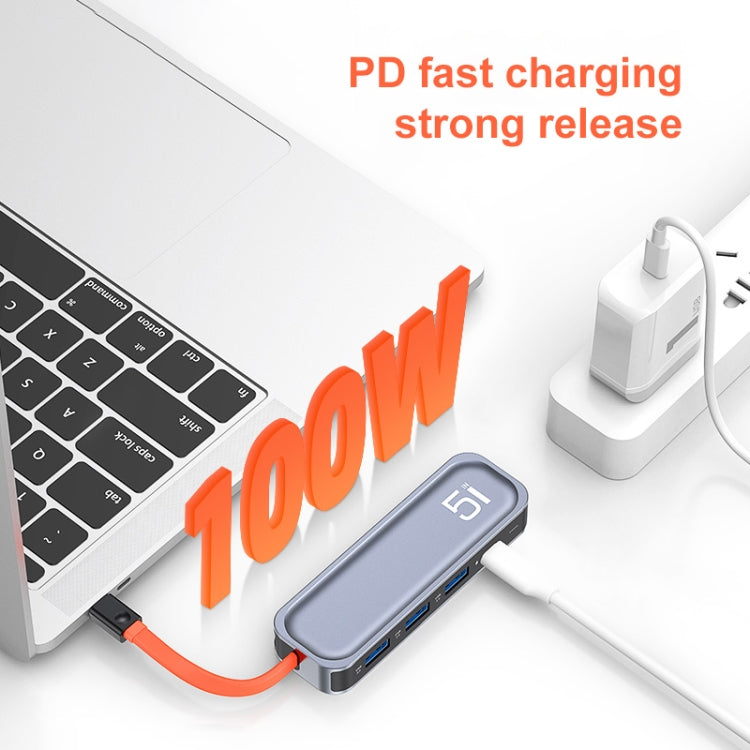 ROCK TR21 USB-C / Tipo-C a HDMI + USB 3.0 x 3 + PD 4K 60Hz Docking station 5 in 1, TR21