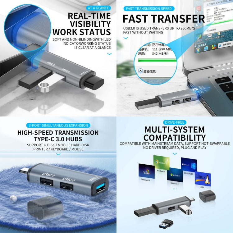 Adattatore HUB USB 2.0 x2 + USB 3.0 x3 a USB-C Type-C
