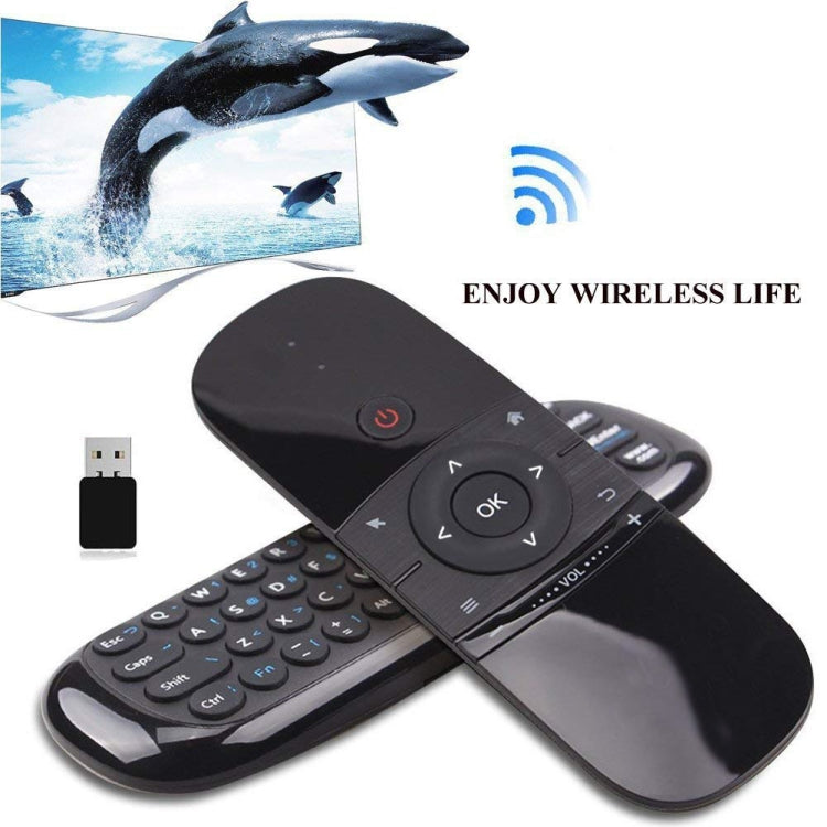 W1 Tastiera wireless QWERTY a 57 tasti Telecomando Air Mouse 2.4G con indicatore LED per Android TV Box, Mini PC, Smart TV, proiettore, HTPC, PC/TV all-in-one, W1