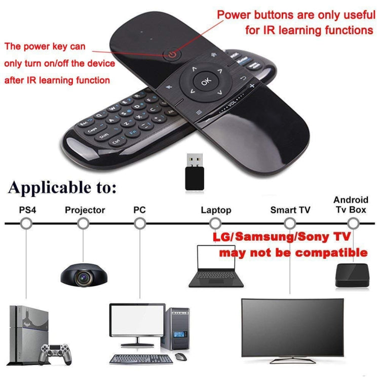 W1 Tastiera wireless QWERTY a 57 tasti Telecomando Air Mouse 2.4G con indicatore LED per Android TV Box, Mini PC, Smart TV, proiettore, HTPC, PC/TV all-in-one, W1