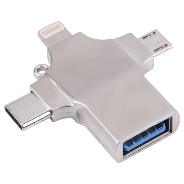 Lettore di schede in metallo 4 in 1 8 pin + Micro USB + USB-C / Type-C a USB