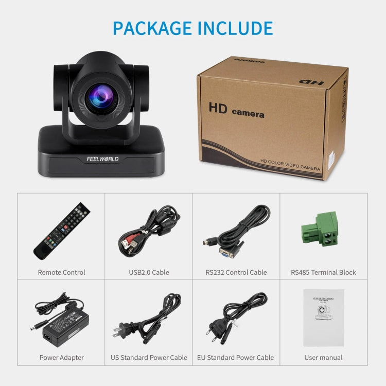 FEELWORLD USB10X Zoom ottico 10X Telecamera per videoconferenza PTZ USB 1080P, presa UE e USA, USB10X